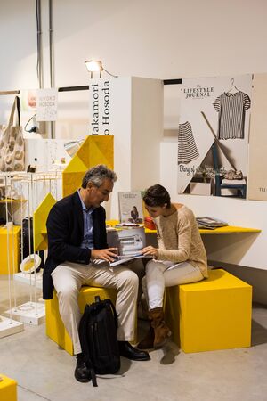 MILAN, ITALY - SEPTEMBER 20: So Critical So Fashion exhibition in Milan on September, 20 2013. Important alternative  fashion exhibition of biologiacal, vegan and recycled materials during Milan Fashion Weekのeditorial素材