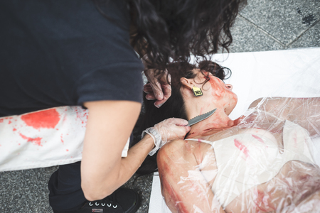 MILAN, ITALY - SEPTEMBER 26: 269 Life  manifestation on September 26, 2013. Animal right association '269 Life' protest against vivisection, animals right, meat nutrition and productionのeditorial素材