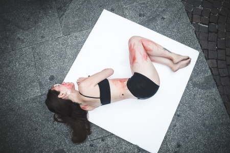 MILAN, ITALY - SEPTEMBER 26: 269 Life  manifestation on September 26, 2013. Animal right association '269 Life' protest against vivisection, animals right, meat nutrition and productionのeditorial素材