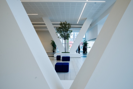 MILAN, ITALY - SEPTEMBER 27: Garibaldi Towers interior on September 8, 2013. Garibaldi Towers are two important modern skyscrapers, 100 meter high, energy self-sufficient thanks to solar panels and insulating materialsのeditorial素材