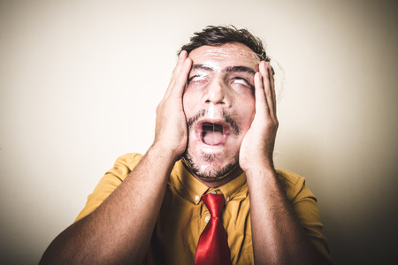 suffocating man with the plastic on white background