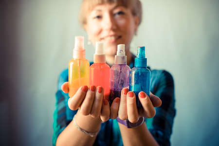 beautiful blonde woman painter in her studioの写真素材