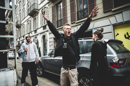 MILAN, ITALY - OCTOBER 4: Students manifestation on October, 4 2013. Students took to the streets to...