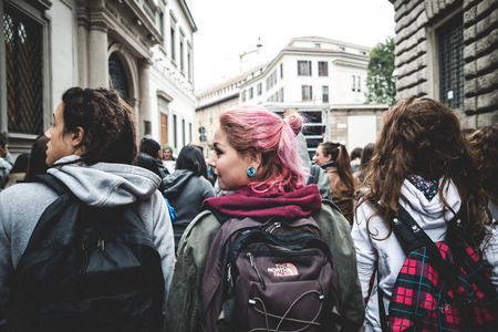 MILAN, ITALY - OCTOBER 4: Students manifestation on October, 4 2013. Students took to the streets to protest against italian austerity claiming their futureのeditorial素材