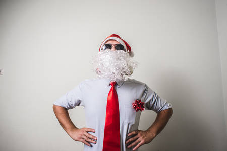 funny santa claus babbo natale on white backgroundの写真素材
