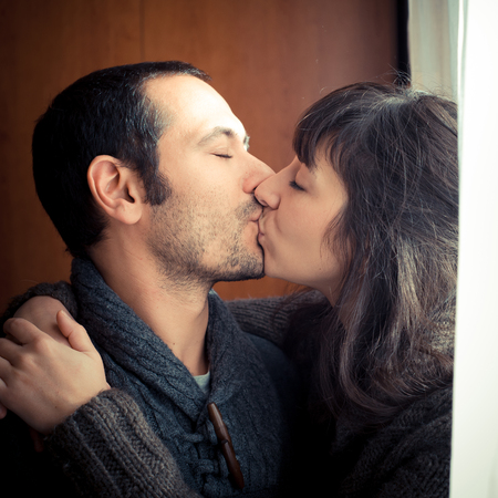 couple in love in autumnの写真素材