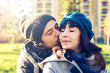 couple in love in autumnの写真素材