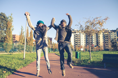 couple in love in autumnの写真素材