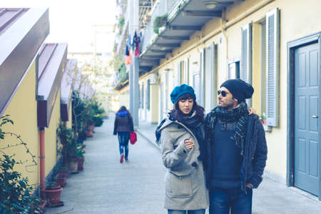 couple in love in autumnの写真素材