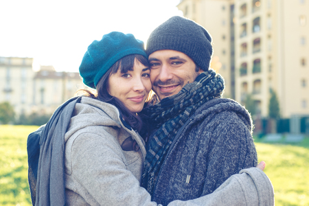 couple in love in autumnの写真素材
