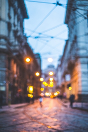 blurred city and people urban sceneの写真素材