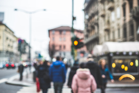 blurred city and people urban sceneの写真素材