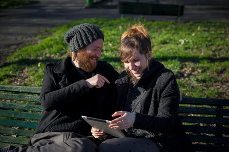 young couple in love lifestyle outdoor at the parkの写真素材