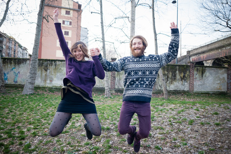 young hipster cuople lovers at the parkの写真素材