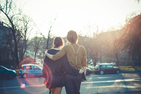 young modern stylish couple urban city outdoors