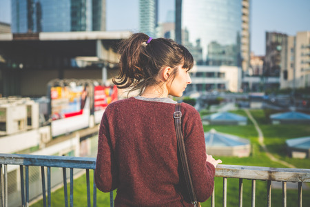young beautiful hipster woman in the cityの写真素材