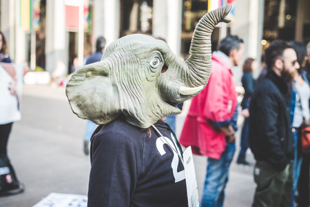 MILAN, ITALY - MARCH 21: 269 Life protest on March 21, 2014. Animal rights association '269 Life' portest against vivisection, animals right, meat nutrition and productionのeditorial素材
