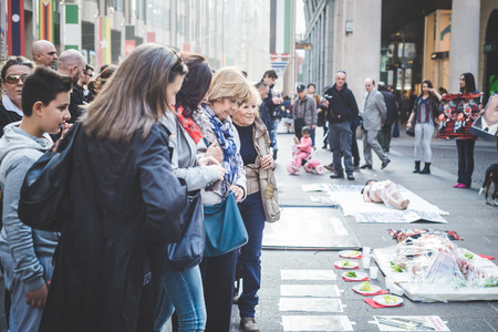 MILAN, ITALY - MARCH 21: 269 Life protest on March 21, 2014. People shocked looking at 269 activists...