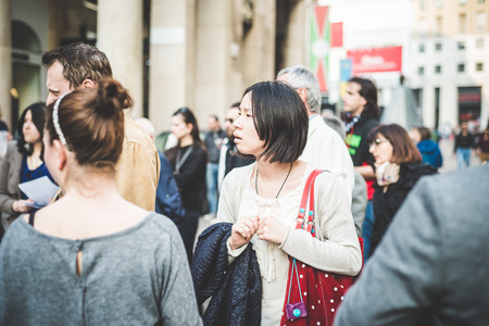MILAN, ITALY - MARCH 21: 269 Life protest on March 21, 2014. People shocked looking at 269 activists performance  against animal abuses and pro vegan lifestyleのeditorial素材