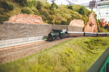 MILAN, ITALY - MARCH 23: FAI open old trains warehouse in Milan on March 23, 2014. diecast model trains during FAI day in milan for old train warehouse openingのeditorial素材