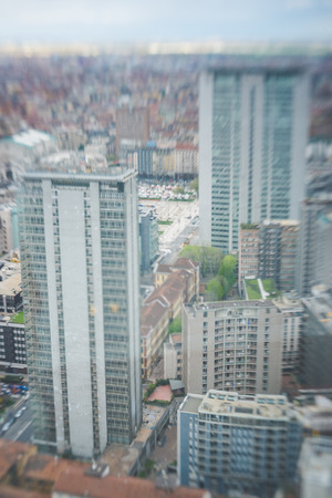 skyline urban city high view of Milan blurred tilt shift のeditorial素材