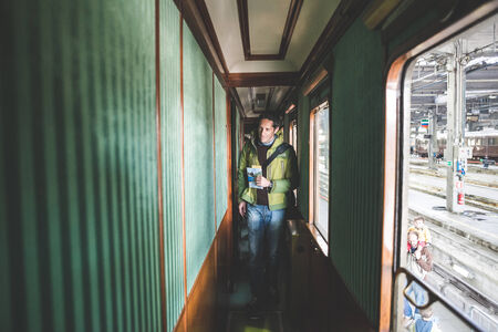 MILAN, ITALY - MARCH 23: FAI open old trains warehouse in Milan on March 23, 2014. old train interior during FAI day for old train warehouse openingのeditorial素材