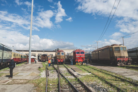 MILAN, ITALY - MARCH 23: FAI open old trains warehouse in Milan on March 23, 2014. FAI, fondo ambiente italiano, opened old trains warehouse for thousand of people which went to visit itのeditorial素材
