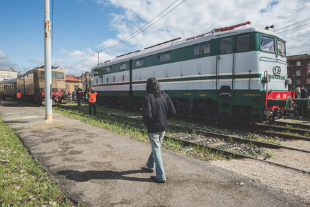 MILAN, ITALY - MARCH 23: FAI open old trains warehouse in Milan on March 23, 2014. FAI, fondo ambiente italiano, opened old trains warehouse for thousand of people which went to visit itのeditorial素材