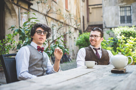 two young hipster stylish elegant men 