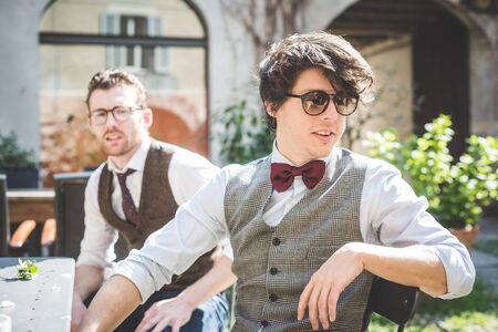 two young hipster stylish elegant men 