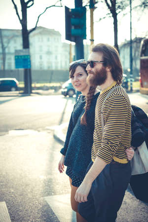 young modern stylish couple urban city outdoorsの写真素材