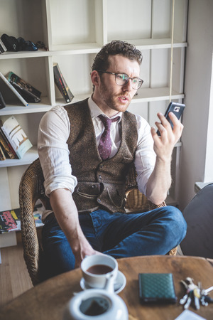young hipster stylish  elegant man の写真素材