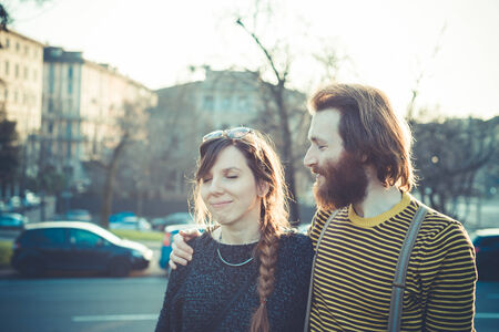 young modern stylish couple urban city outdoorsの写真素材