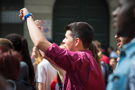 MILAN, ITALY - APRIL 25: celebration of liberation held in Milan on 25 April 2014. People took the streets in Milan to celebrate the anniversary of the liberation of Italy from Nazism and Fascismのeditorial素材