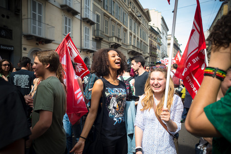 MILAN, ITALY - APRIL 25: celebration of liberation held in Milan on 25 April 2014. People took the...