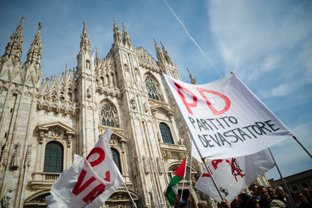 MILAN, ITALY - APRIL 25: celebration of liberation held in Milan on 25 April 2014. People took the streets in Milan to celebrate the anniversary of the liberation of Italy from Nazism and Fascismのeditorial素材