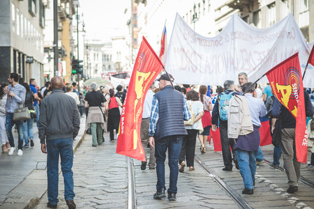 MILAN, ITALY - MAY 1: labor day held in Milan on May 1, 2014. Every year thousands of people taking...