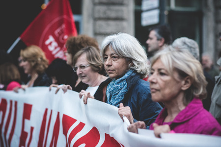 MILAN, ITALY - APRIL 29: Manifestation against fascism and nazism in Milan on 25 April 2014. People took the streets in Milan to protest against neo nazis and fascists groups present in Milanのeditorial素材