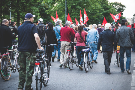 MILAN, ITALY - APRIL 29: Manifestation against fascism and nazism in Milan on 25 April 2014. People took the streets in Milan to protest against neo nazis and fascists groups present in Milanのeditorial素材