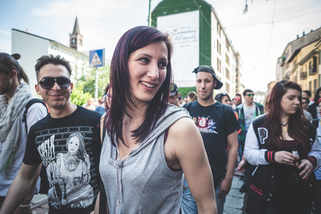 MILAN, ITALY - MAY 1: labor day held in Milan on May 1, 2014. Every year thousands of people taking to the streets to celebrate labor day and to protest against italian austerityのeditorial素材