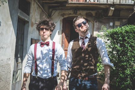 two young hipster stylish elegant men の写真素材