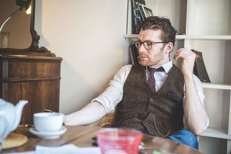 young hipster stylish  elegant man の写真素材