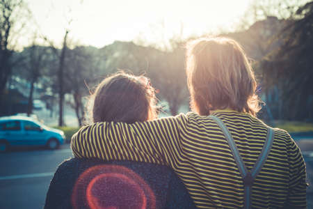 young modern stylish couple urban city outdoorsの写真素材