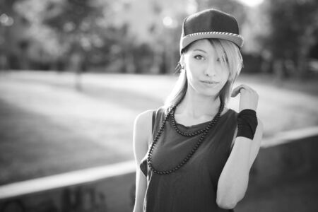 young beautiful model woman in the cityの写真素材