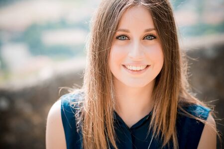 young beautiful hipster woman in the cityの写真素材