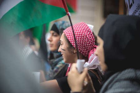MILAN, ITALY - JULY 26: Pro Palestine manifestation held in Milan on July, 26 2014. People took to...