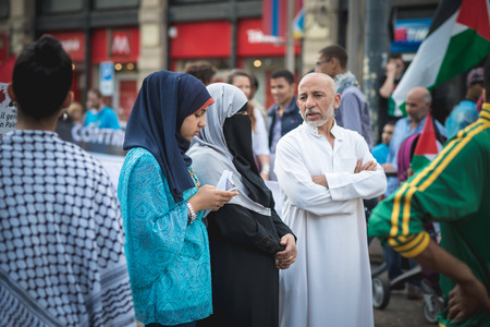 MILAN, ITALY - JULY 26: Pro Palestine manifestation held in Milan on July, 26 2014. People took to the streets to claim  Gaza and Palestine freedom against israel war and bombingのeditorial素材