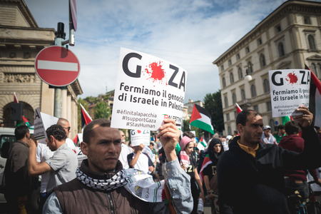 MILAN, ITALY - JULY 26: Pro Palestine manifestation held in Milan on July, 26 2014. People took to...