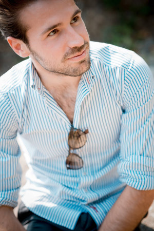 young handsome hipster modern man outdoor in summertimeの写真素材