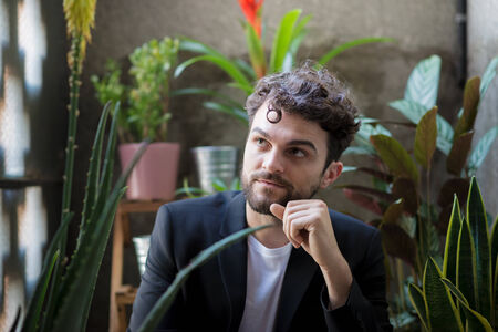 handsome hipster modern man at homeの写真素材